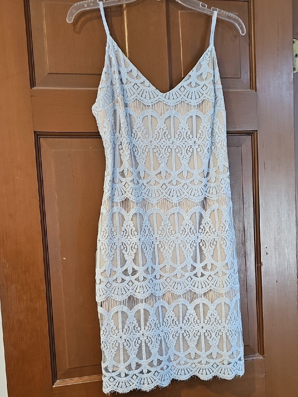 Light Blue Lace Slip Dress with Spaghetti Straps